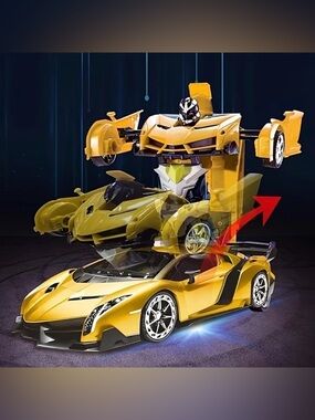 (8) - Transforming RC Car Robot – Remote Control Yellow Toy Car